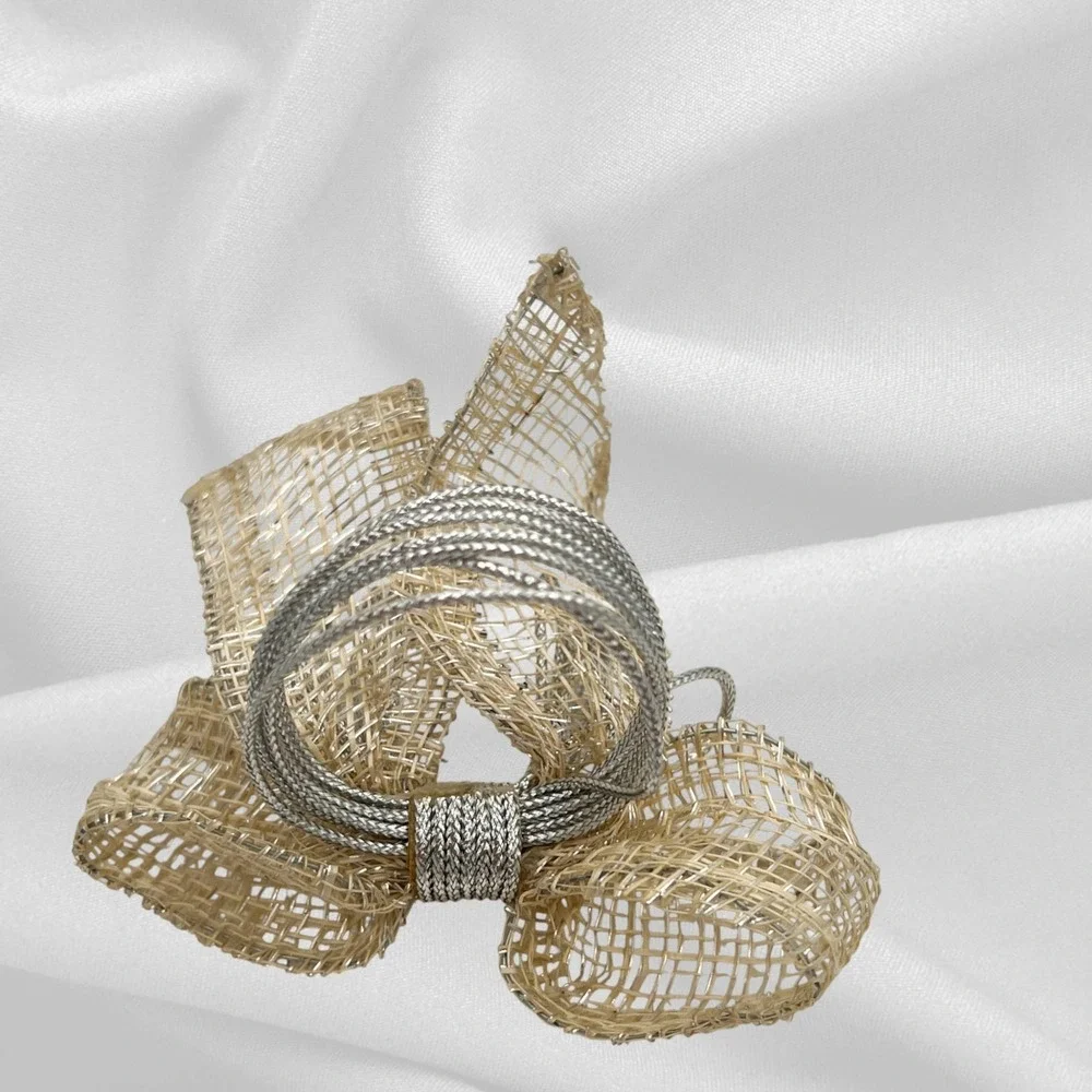 Rustic Burlap & Silver Wire Bow Napkin Rings  Set of 6‎ Farmhouse Shabby Chic